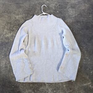 Vince Cashmere Sweater Womens XL Gray Tan Funnel Neck Wool Ribbed Button Sleeve